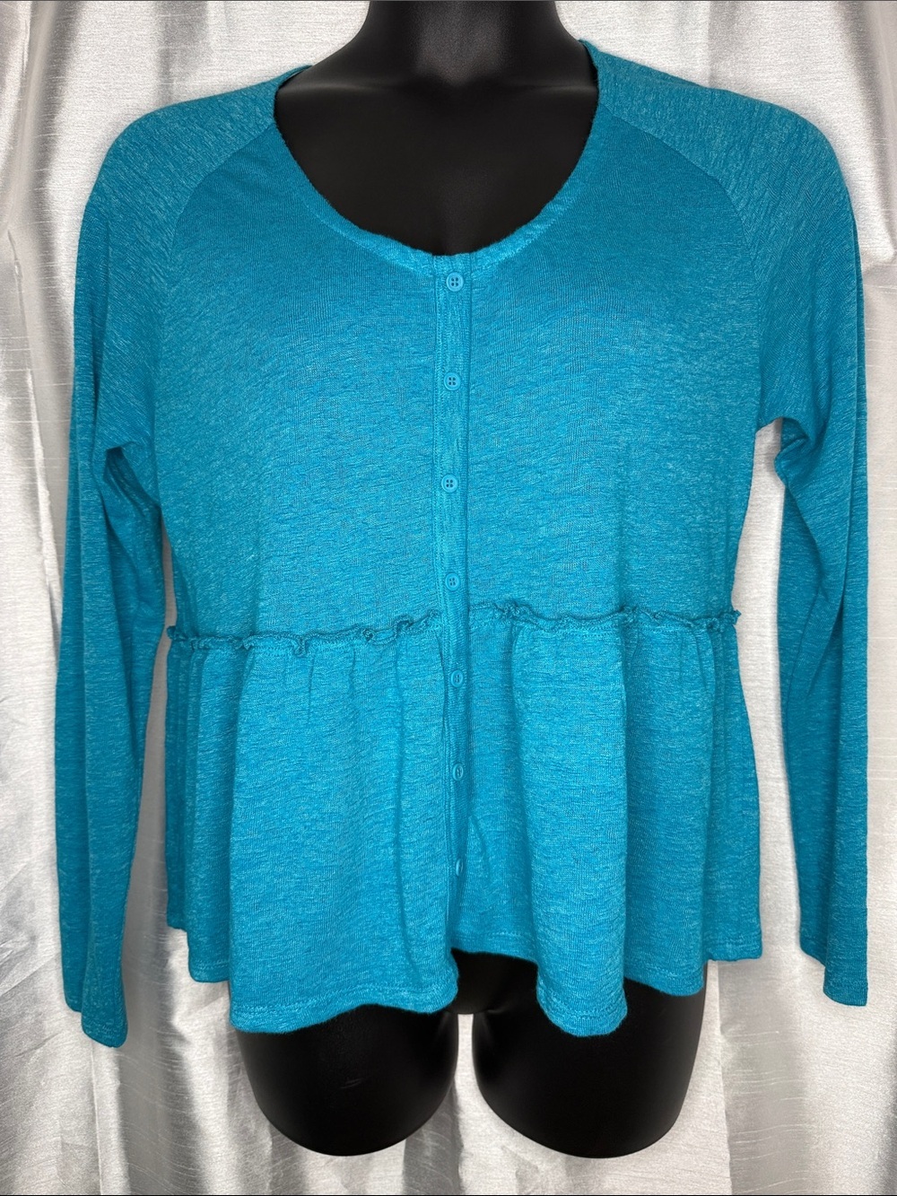 Daily Thread Peplum Babydoll Top Turquoise Blue Scoop Neckline Women’s L
